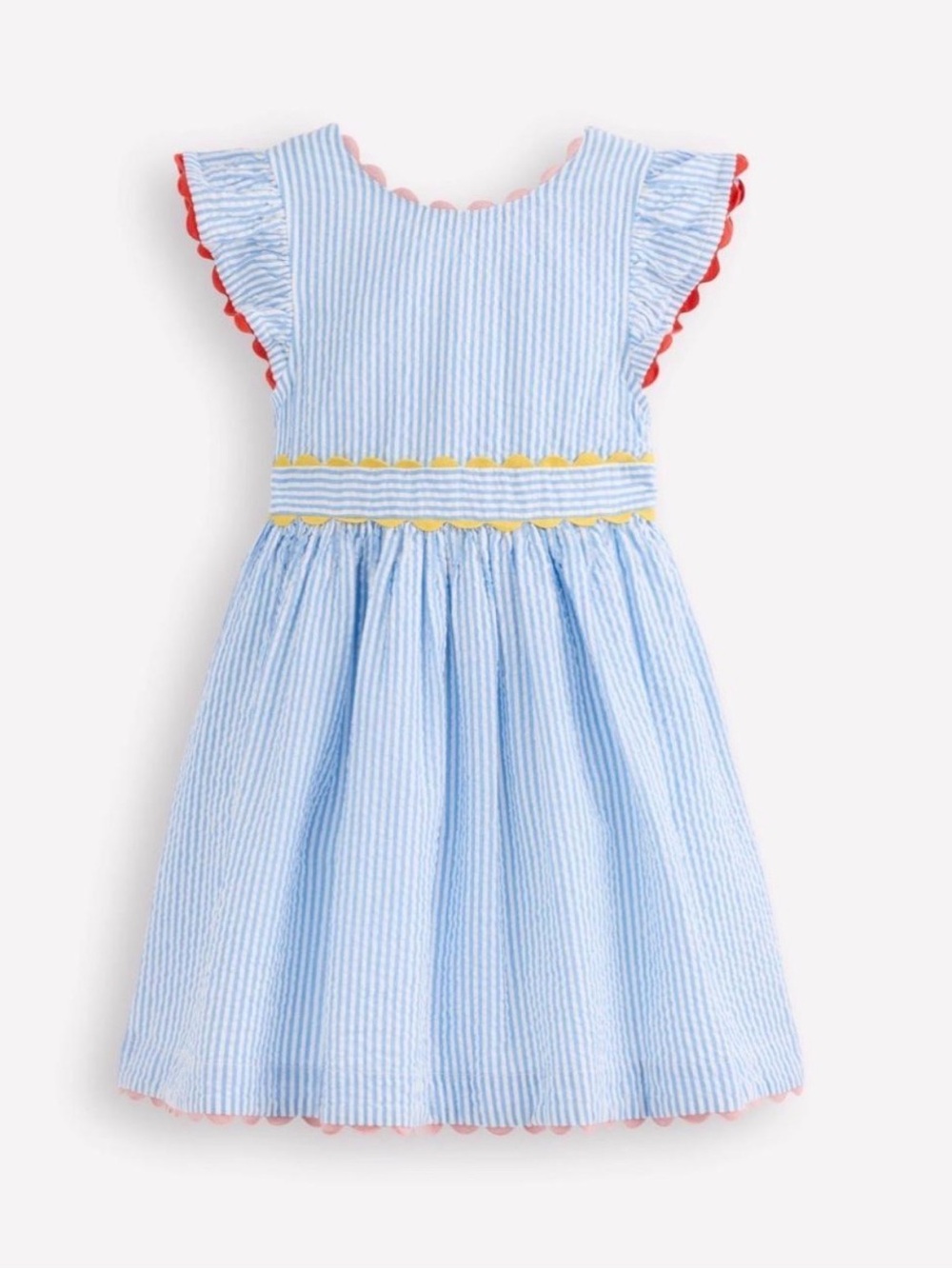 Mini Boden Blue Seersucker Girls' Dress with Scallop Trim